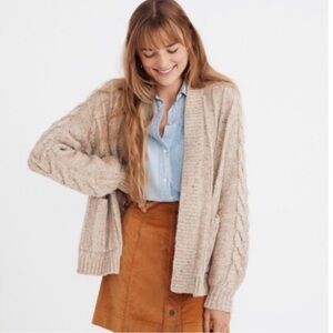 Madewell Oatmeal Chunky Sweater Open Cardigan Cable Knit Wool Alpaca Size XXS*
